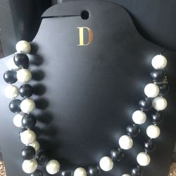 Bundle 2-for-1 Black and white pearl bead style necklace chokers 5” drop 4” adjuster