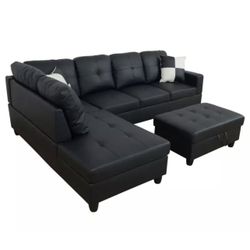 Black Sectional Couch with ottoman 