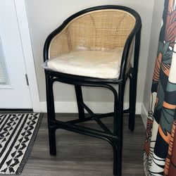 Gorgeous Black And White Boho Rattan Barstool 