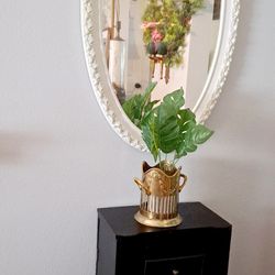 Beautiful White Oval Antique Mirror