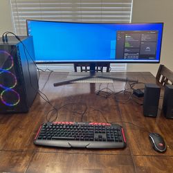 49" Curved Samsung Gaming monitor with PC, keyboard, mouse and speakers