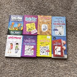 Books (Wimpy Kid, Awkward, Dog Man, Dork)