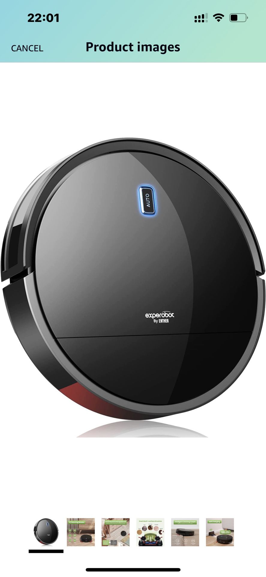Enther Robot Vacuum Cleaner, Robotic Vacuum Cleaner with Gyro Navigation, 2600mAh, 120mins Run Time, Super-Thin, 6 Clean Modes, Self-Charging for Pet 