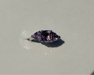 PLATINUM OVER STERLING SILVER GENUINE ROSE DE FRANCE AMETHYST RING SIZE 7 (4.25) CARAT