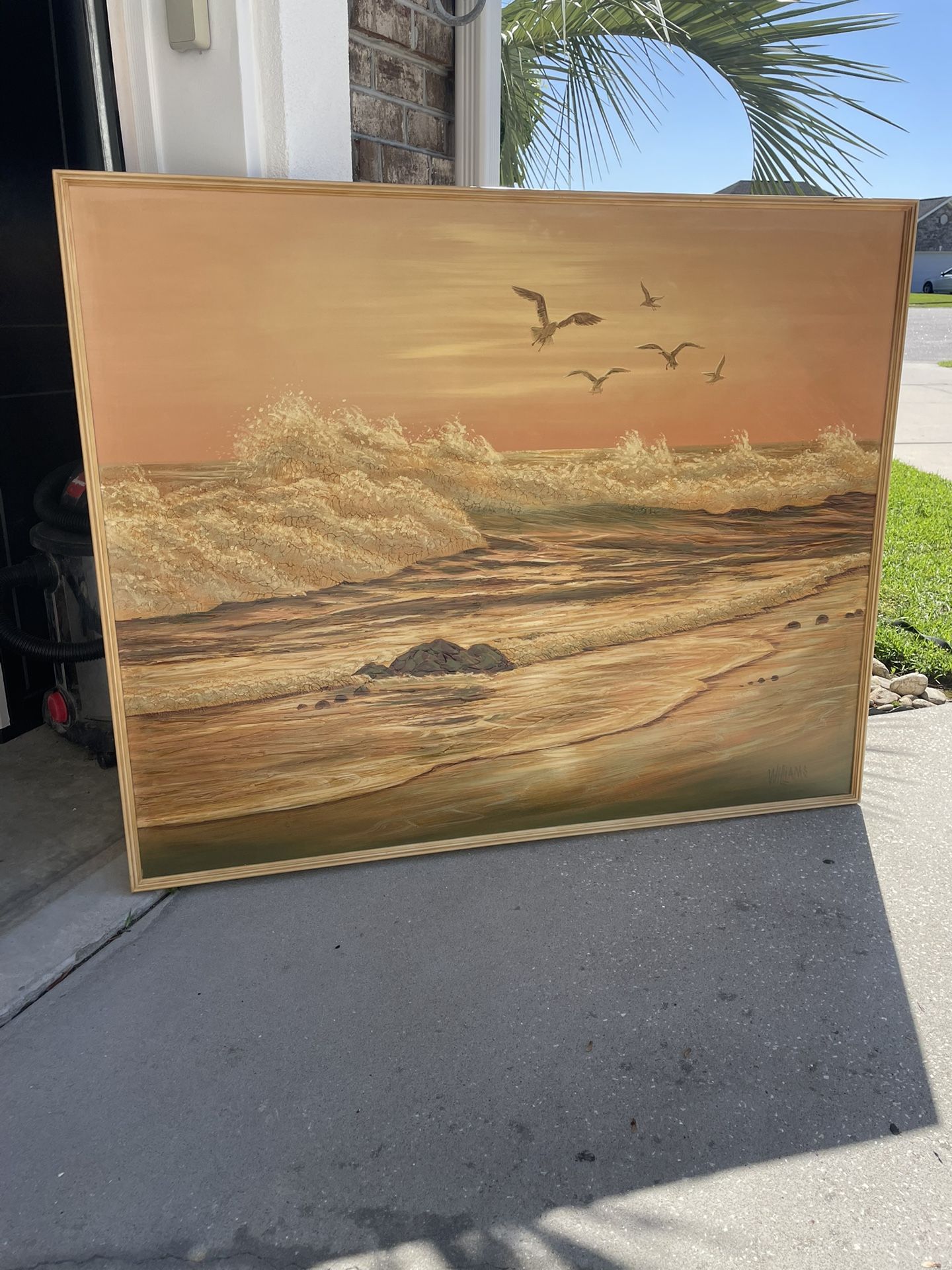 Gorgeous Oversized Oil Painting by Williams. 61”x 49.5” Solid Wood Frame. Slight chip on one corner