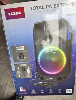 ION Total PA Extreme 600W Bluetooth Party Speaker + Stand + 2 Mics. New open box.