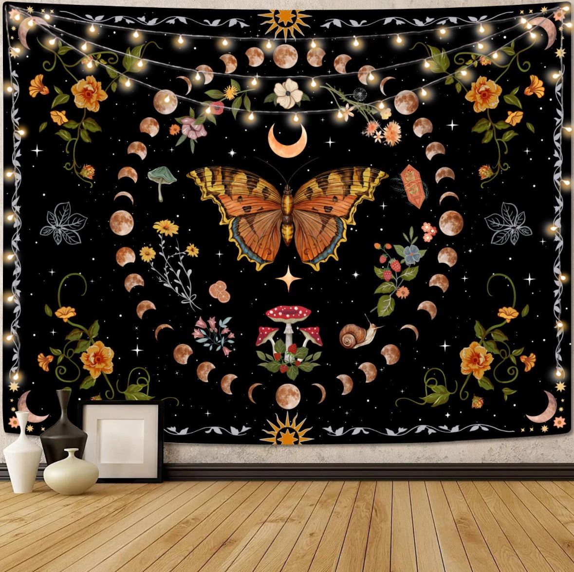 Moon phase Butterfly Tapestry Large