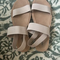 Beige Sandals With Elastic Stretchy Back 