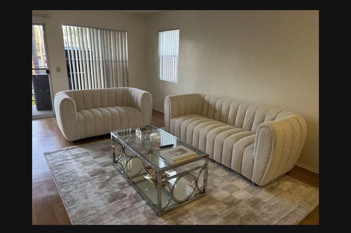 Brand New Comfy Boucle Channeled Sofa Loveseat 