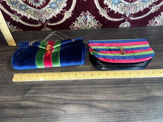 2 Vintage Italian Designer Roberta Di Camerino Velvet Purse with Gold Chain Strap and Details