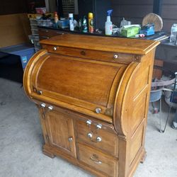 Antique Oak River Side Roll Top Secretary Desk