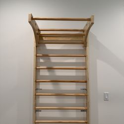 Wooden Swedish Ladder with Adjustable Pull-up Bar, Stall Bars Set for Physical Therapy & Gymnastics, Beech and Pine Wood, Natural