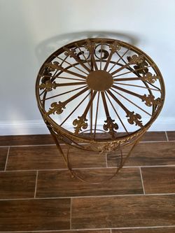 Vintage Copper-Toned Sunburst Plant Stand & Accent Table