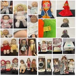 Assorted Dolls, babydolls. Porcelain, Cabbage Patch (sold), Raggedy Ann / Andy, Dressy Bessy, Topsy Turvy. Baby doll, Rag doll. Seymour Mann dolls. CO