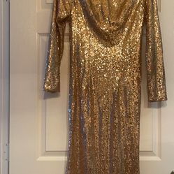 Gold Sequin Long Sleeve Maxi Dress Stunning BEST OFFER