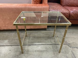 Gilt Brass Bamboo Accent Table with Glass Top