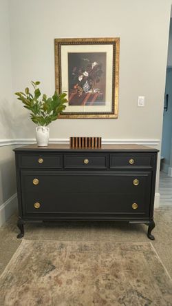 Refinished Solid Wood Dresser | Charcoal Black & Walnut Top