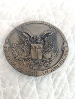 Vintage brass belt buckle. Made in  USA. Bergamot . I'm proud to be an American