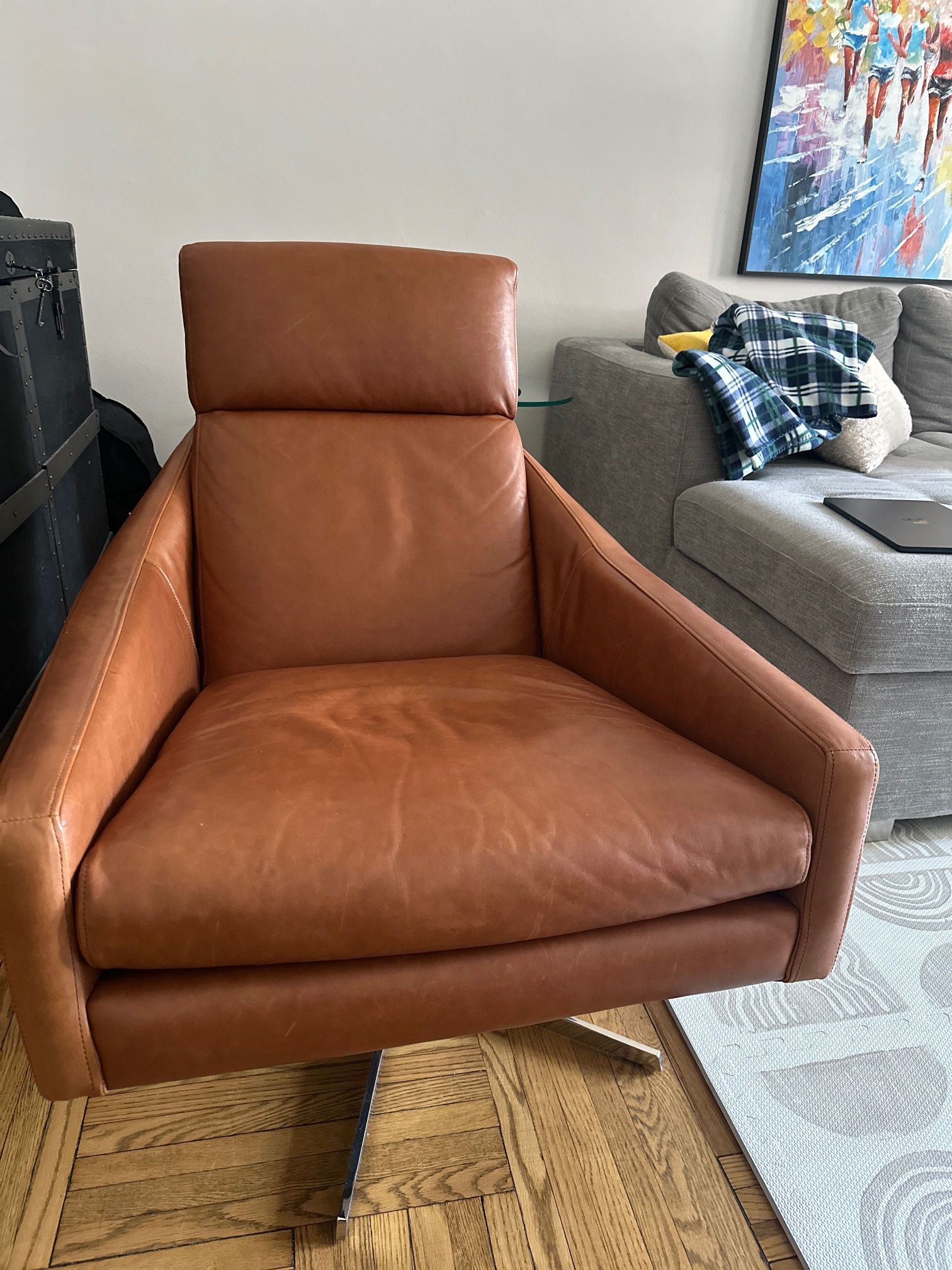 West Elm Austin Leather Swivel Chair + Ottoman – $1,200 (Like New, Upper West Side)