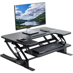 VIVO 32 inch Height Adjustable Stand Up Desk Converter, V Series, Quick Sit to Stand Tabletop Dual Monitor Riser Workstation, Black