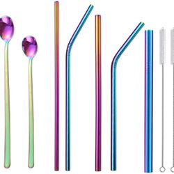 Set of 7 Stainless Steel Straws Spoon Set