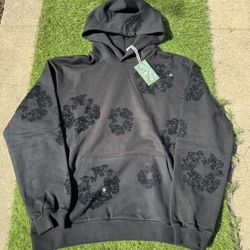 DENIM TEAR RINESTONE HOODIE!