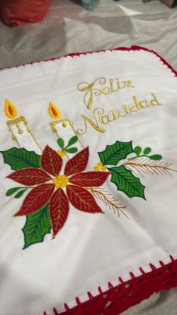 New! Extra large Embroidered and Crocheted napkin.