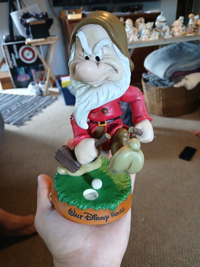 Vintage Collectable Walt Disney Angry Golfing Grumpy Bobble Head