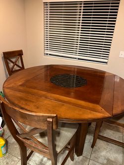 Dining table Solid wood with granite lazy Susan