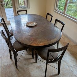Hand-hammered Copper-top Dining Room Table And Chairs (Made In Mexico)