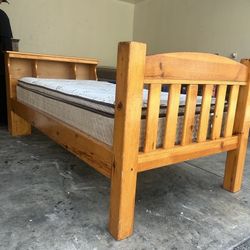 Solid Wood Twin Size Bed Frame With Mattress 