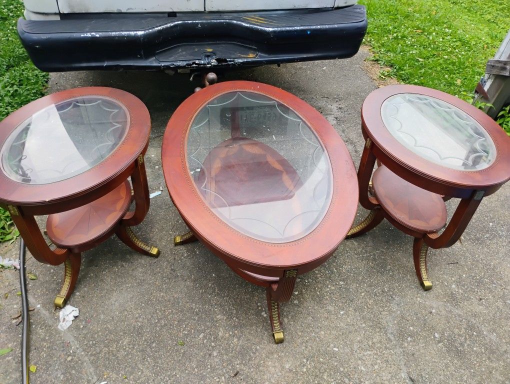 Solid Wood Coffee Table And 2 Side Tables