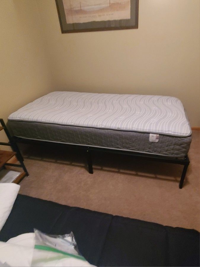 Twin Bed, Frame and Bedding