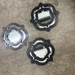 Three Small Black Mirrors For Hanging 