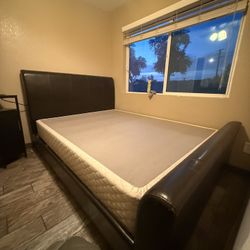 Queen Brown Leather Bed Frame 