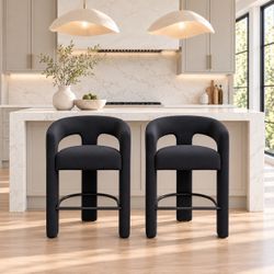 New Set of 2 Modern Velvet Fixed Height Open-Back Bar Stool Counter Height 26”with Metal Footrest  New in box VD831BK  This lightweight luxury velvet