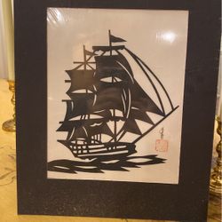 Black And White Paper Cut Out Of Ship 