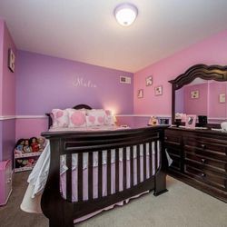 Full size bed with mattress and box spring (can convert to crib)