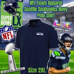 NFL Team Apparel, NFL Seattle Seahawks Navy  Polo Shirt, Size 2XL 