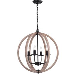 Pruneda 4 Light Candle Style Globe Chandelier With Wood Accents