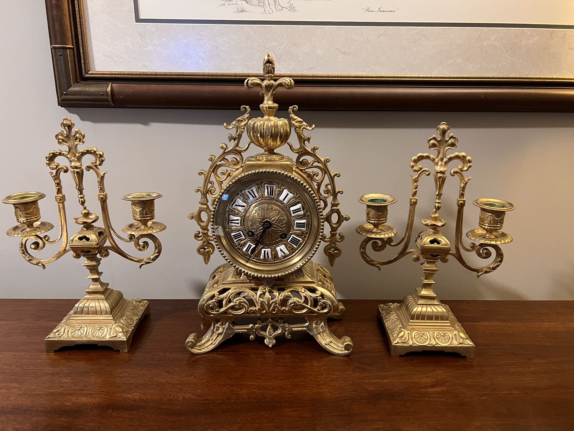 Antique French Drum Head Clock with Garniture for Sale in Sheridan, IL