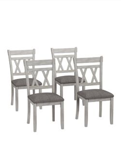 Farmhouse X-Back Dining Chairs, Set of 4 Wood with Gray Fabric Seat