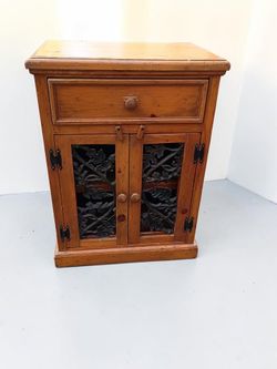 Rustic Solid Wood Accent Cabinet – Black Botanical Ironwork Doors-#1146