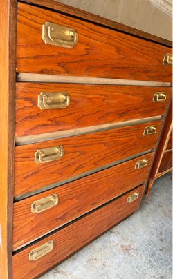 Campaign Style Wood Dresser with Brass Hardware