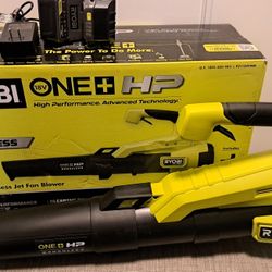 RYOBIONE+ HP 18V Brushless 110 MPH 350 CFM Cordless Variable-Speed Jet Fan Leaf Blower w/ 4.0 Ah Battery and Charger