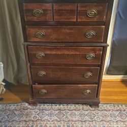 Dark wood dresser 6 drawers