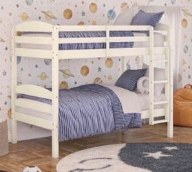 Solid Wood Twin-over-Twin Convertible Bunk Bed, Vanilla