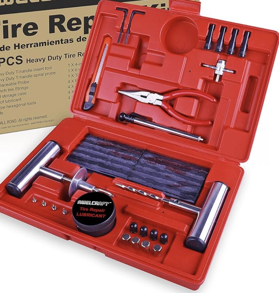 Heavy Duty Tire Repair Tools Kit - 57 PCS Set Truck Tool Box for Motorcycle, Car, ATV, Jeep, Truck, Tractor Flat Tire Plug Kit