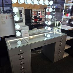 Super Deal Black Friday XL Vanity Set W/ 13 Drawers & XL Hollywood Mirror Bluetooth Speaker & Light Inside Drawers & Desk From $1299 Now $799