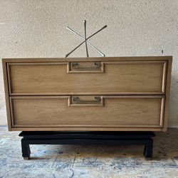 Gorgeous American of Martinsville Blonde Walnut Asian Inspired oversized nightstand or small cabinet